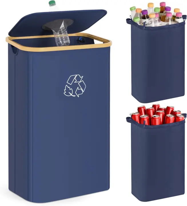 100L Foldable Fabric Kitchen Recycling Bin with Lid & Two Inner Bags