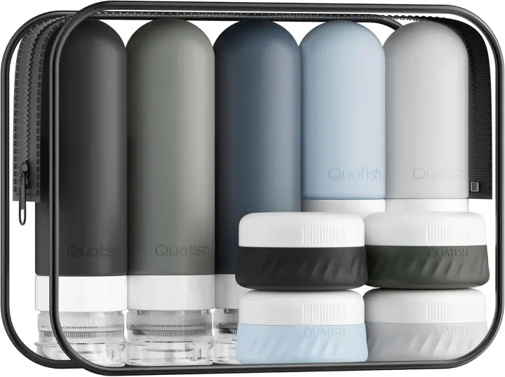 15-Piece Travel Toiletry Kit — Silicone Bottles & Accessories, Black
