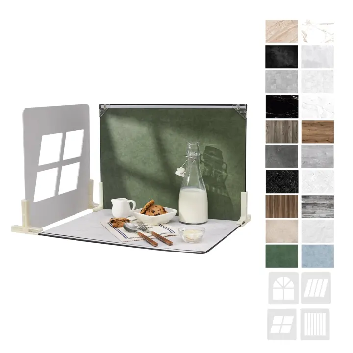16 x 11.5 in Tabletop Photo Backdrop Kit — 10 Double-Sided Sheets & 4 Shadow Boards