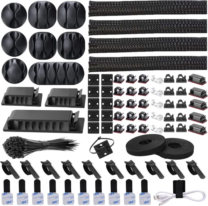 192-Piece Cable Management Kit — Sleeves, Clips, Ties & Straps