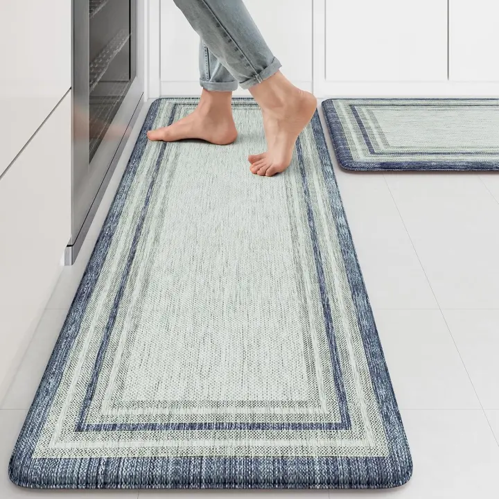 2-Piece Anti-Fatigue Kitchen Mat Set — Blue-Gray Farmhouse Runners
