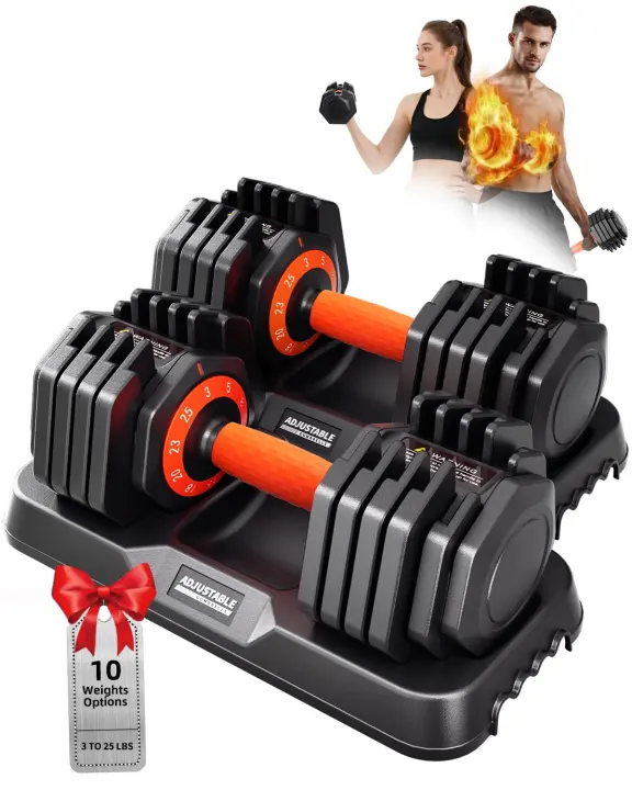 2026 Adjustable Dumbbell Set — 10-in-1 25 lb Pair with Quick Dial