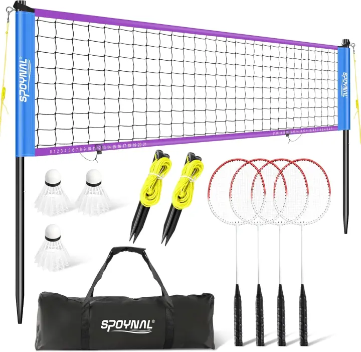 20ft Portable Badminton Net Set — 4 Rackets & 3 Shuttlecocks (5'1")
