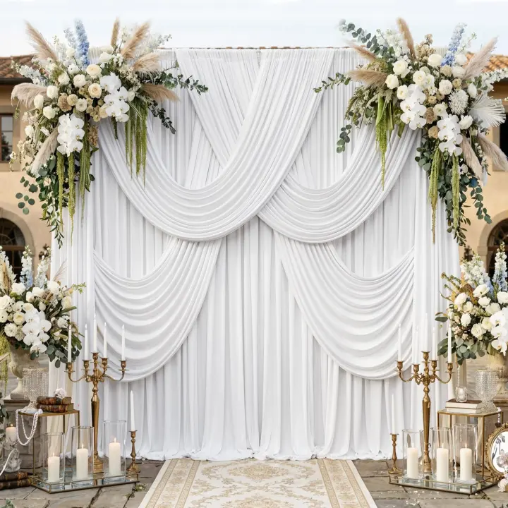 20ft x 14ft White Polyester Backdrop Curtains — 4 Panels (5x14ft)