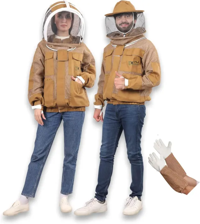 3-Layer Ventilated Beekeeping Jacket with Two Veils & Gloves