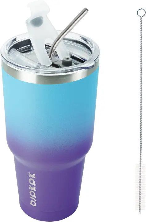 30 oz Insulated Stainless Steel Tumbler with Two Lids & Straw