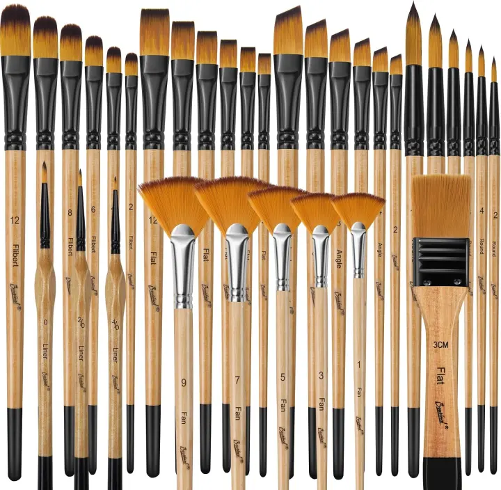33-Piece Artist Brush Kit — Nylon Brushes for Acrylic, Oil & Watercolor