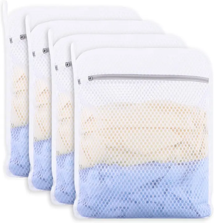 4-Pack Honeycomb Mesh Laundry Bags for Delicates — 12 x 16 in