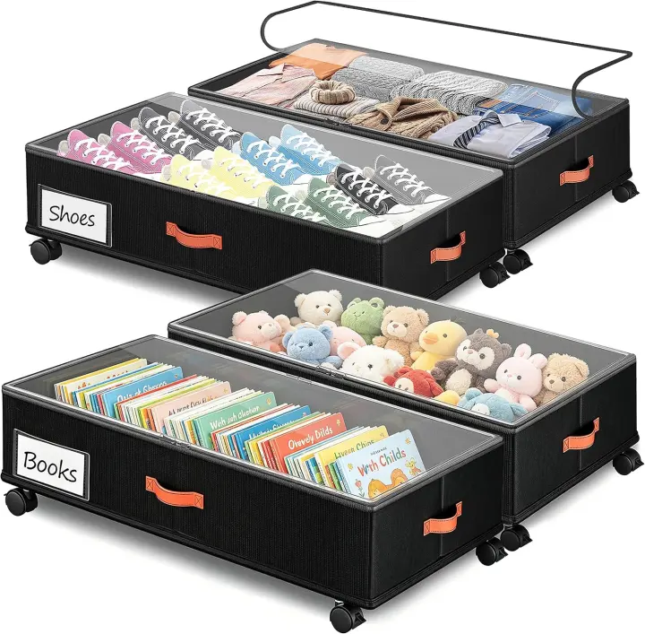 4-Pack Rolling Under-Bed Storage Drawers — 30" x 16.2" x 7.5" (66L)