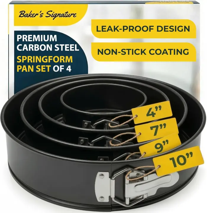 4-Piece Springform Cake Pan Set — Nonstick Carbon Steel (4/7/9/10")
