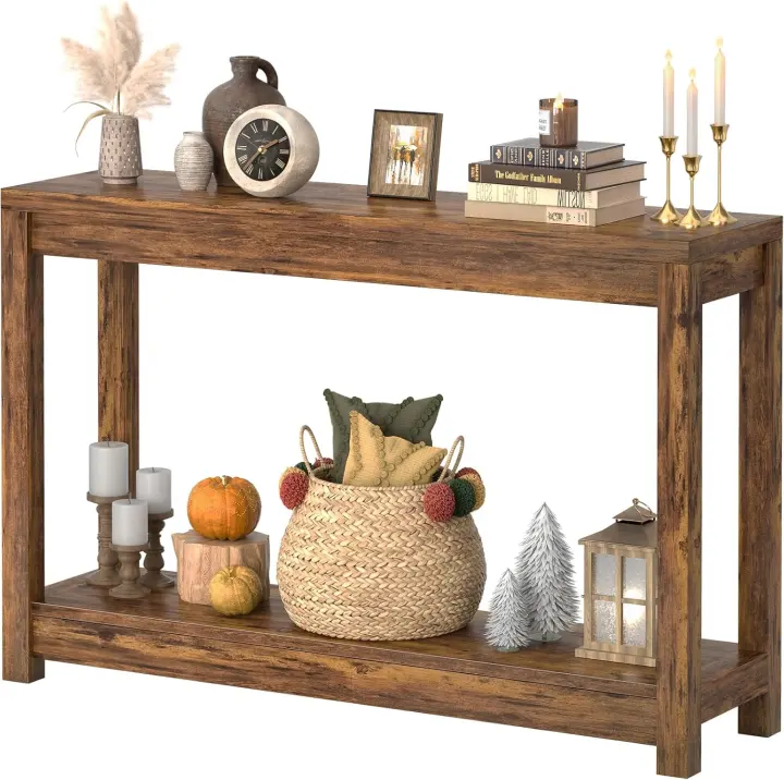 47-inch Farmhouse Wood Narrow Entryway Console Table, Rustic Brown