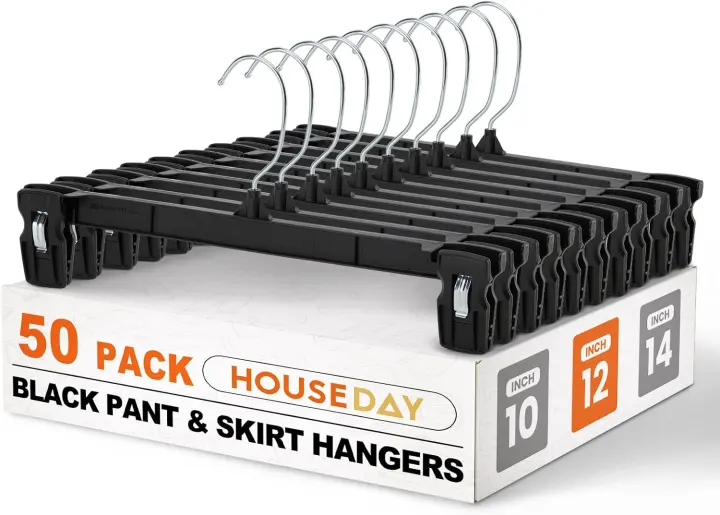 50-Pack 12-Inch Clip Pants Hangers with 360° Swivel Hooks