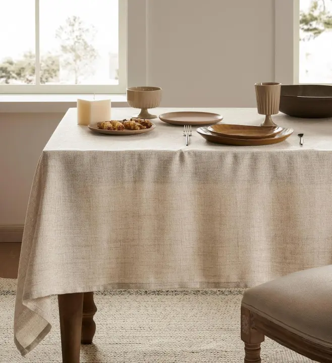 52 x 70 in Rectangular Linen-Textured Tablecloth for Small Dining Tables