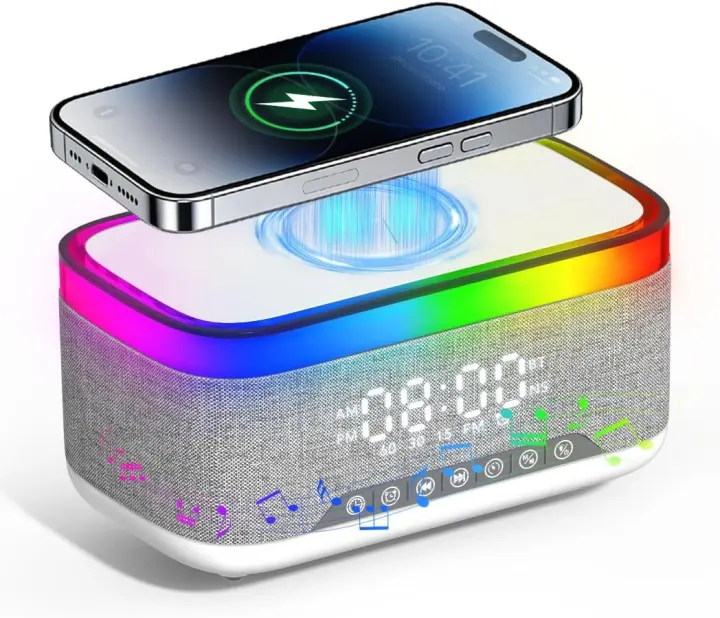6-in-1 Bluetooth Speaker Alarm Clock with Wireless Qi Charger