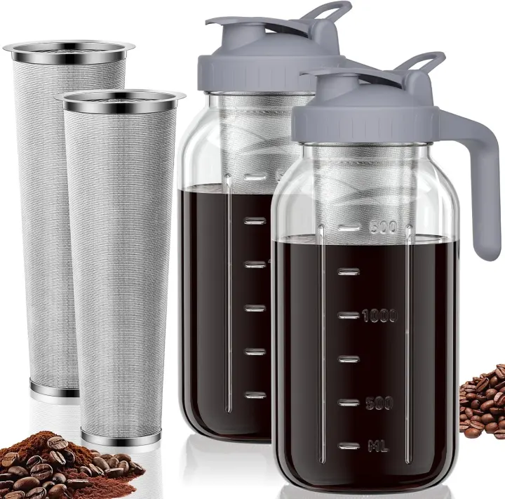 64 oz Glass Cold Brew Coffee Maker Pitcher with Stainless Mesh Filter
