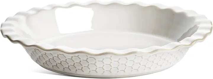9-Inch Embossed Ceramic Pie Plate — Fluted Stoneware, 36 oz