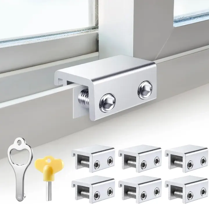 Adjustable Aluminum Sliding Window Locks — 6-Pack Security Stops