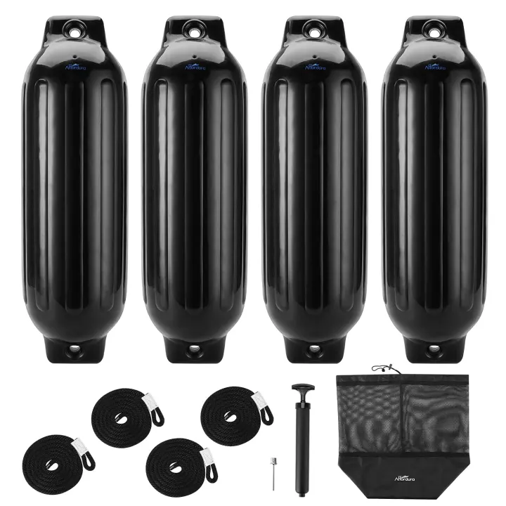 Affordura Inflatable Boat Fenders 4-Pack — 8.5 in Black Bumpers