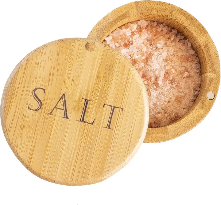 Bamboo Countertop Salt Cellar with Magnetic Swivel Lid