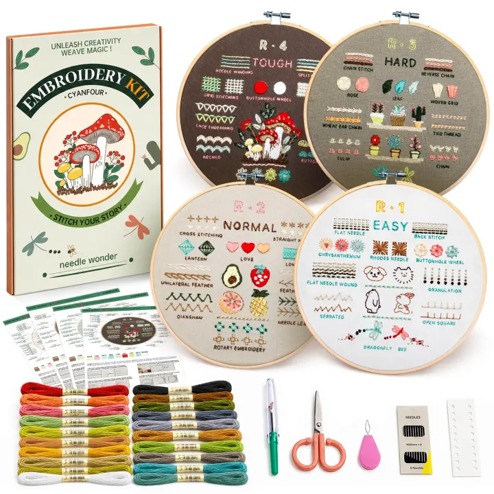 Beginner Embroidery Kit — 4-Level Set with 38 Stitches & Accessories