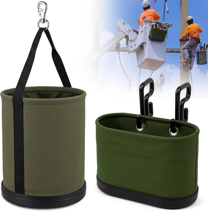 Canvas Tool Bucket & Oval Tool Bag — 2-Pack, Army Green
