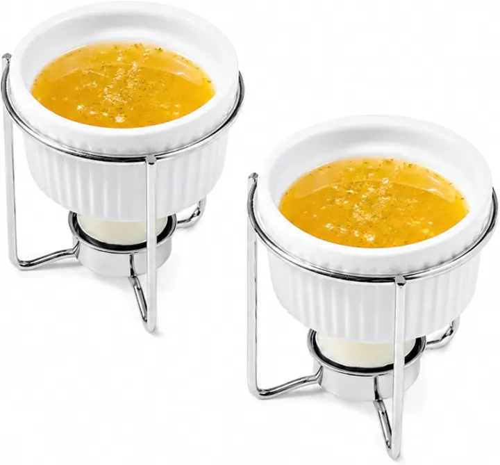 Ceramic Butter Warmer Set — 2 Ramekins with Tea-Light Stands