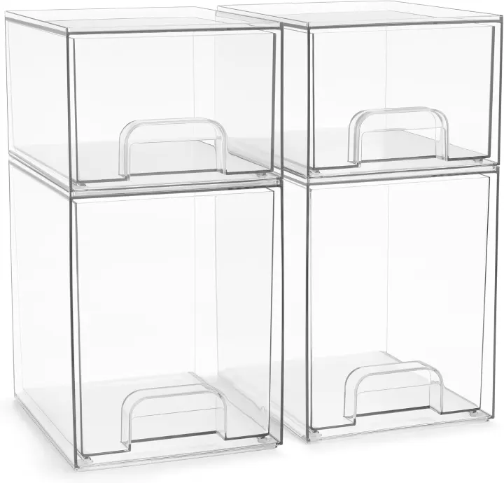 Clear Stackable Acrylic Storage Drawers — 4-Pack (7.6 in & 4.4 in)