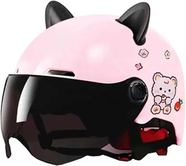 DOT/ECE Kids Open-Face Motorcycle Half Helmet with Cat Ears (Ages 2–14)