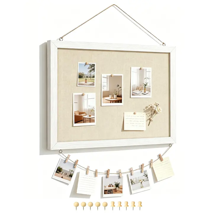 Double-Sided Linen Bulletin Board — 16 x 12 Wood-Frame Pin Board