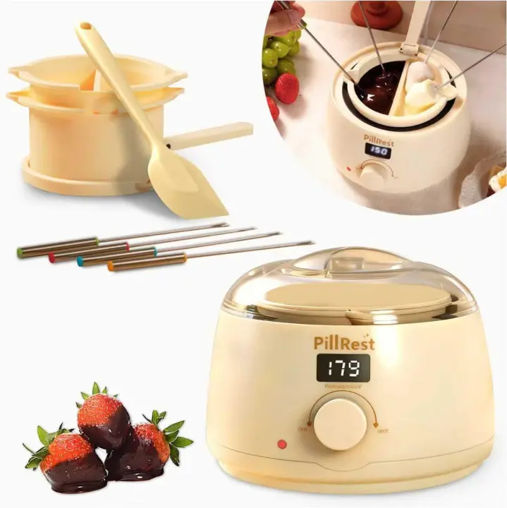 Electric Chocolate Melting Pot & Fondue Set with Dual Silicone Bowls