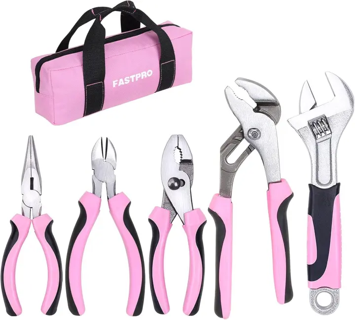 FASTPRO 5-Piece Pink Pliers & Wrench Set with Carry Pouch