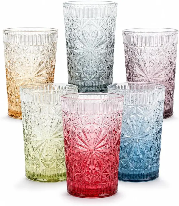 Forhaodejia Colored Glass Tumbler Set — 6 Pack, 13 oz Drinking Glasses
