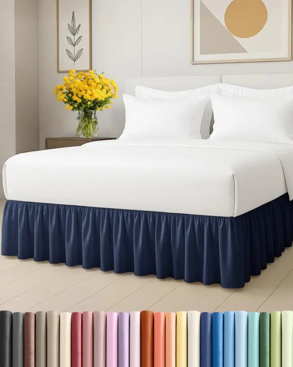 Full-Size Ruffled Bedskirt — 12-inch Drop, Navy Microfiber