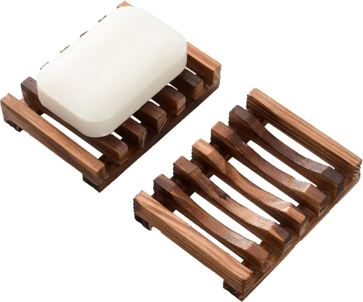 Handmade Wooden Soap Dishes — Set of 2 Self‑Draining Shower Holders