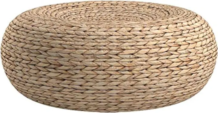 Handwoven Straw Round Floor Pouf — Meditation Seat & Footstool (15.7" x 6.3")