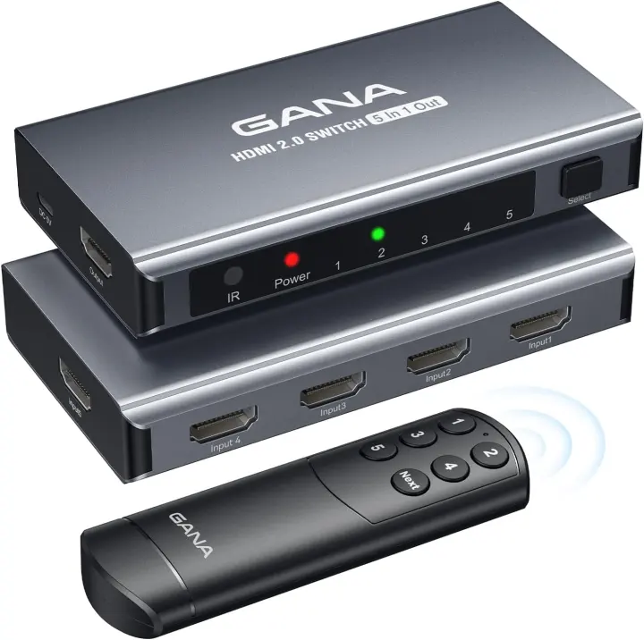 HDMI Switch 5-in-1 4K@60Hz Aluminum HDMI 2.0 Switcher with Remote