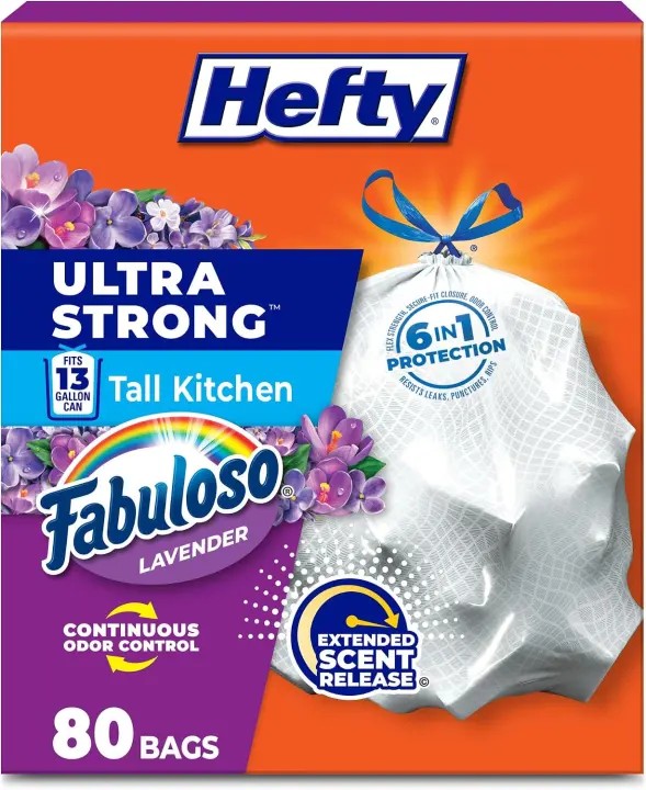 Hefty Ultra Strong 13-Gallon Kitchen Trash Bags — Lavender Scent, 80 Count