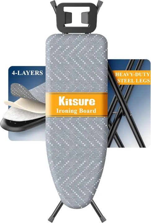 Kitsure Folding Ironing Board — Full-Size Height-Adjustable Ironing Board