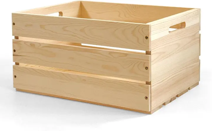 Large Pine Wood Storage Crate with Handles — Solid Wooden Milk Crate