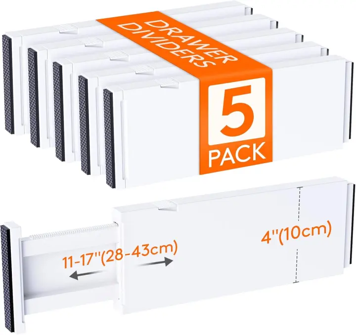 Lifewit Adjustable 4" Drawer Dividers — 5-Pack Expandable Organizers
