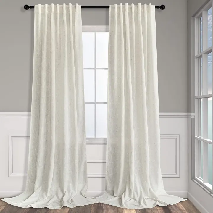 Natural Linen-Blend Back-Tab Curtains — 84 in Semi-Sheer 2-Panel Set