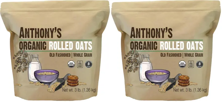 Organic Old-Fashioned Rolled Oats — 3 lb Gluten-Free Whole Grain (Pack of 2)