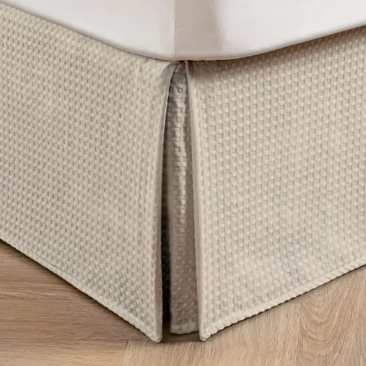 Pleated Waffle-Weave Bed Skirt — Tailored Dust Ruffle, 14-Inch Drop (King)