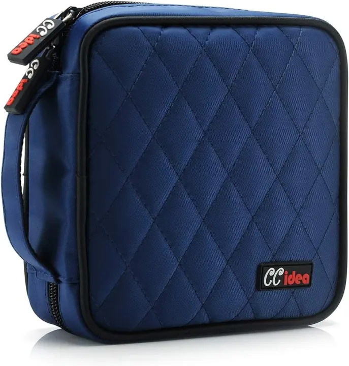 Portable CD/DVD Disc Storage Binder Wallet — Zippered Protective Case (Blue)