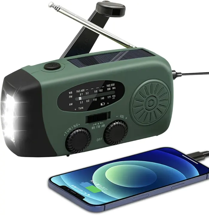 Portable Emergency Weather Radio — Solar & Hand-Crank with Phone Charger