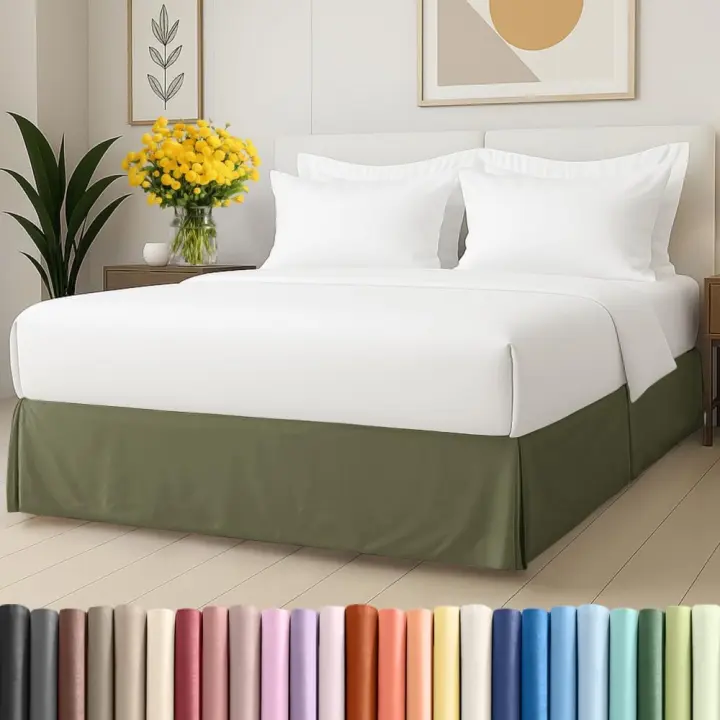 Queen Pleated Bed Skirt — 3-Sided, 18" Drop, Sage Green