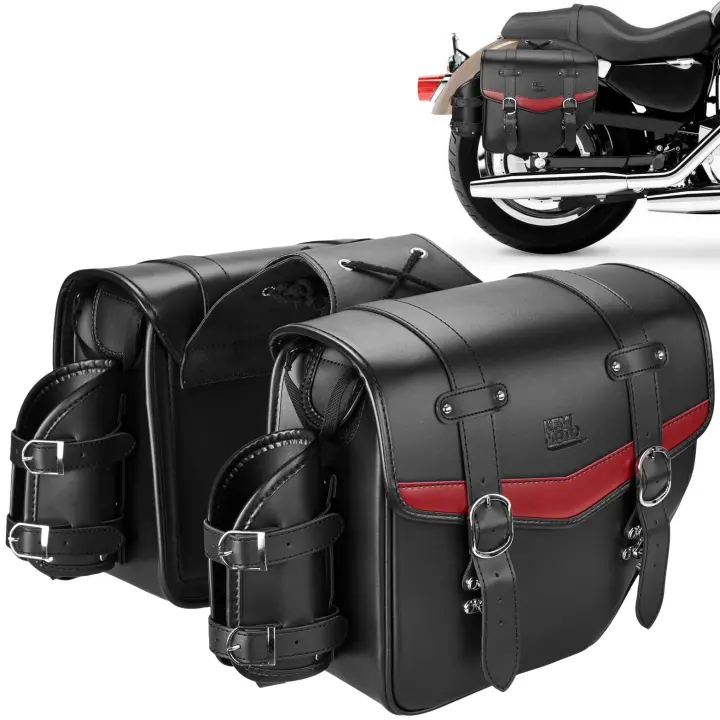 Quick-Release PU Leather Motorcycle Saddle Bags with Cup Holder — 18L