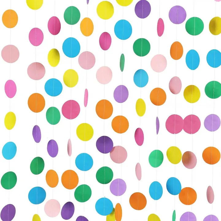 Rainbow Paper Dot Garland — 5-Pack Hanging Party Decorations (66 ft)