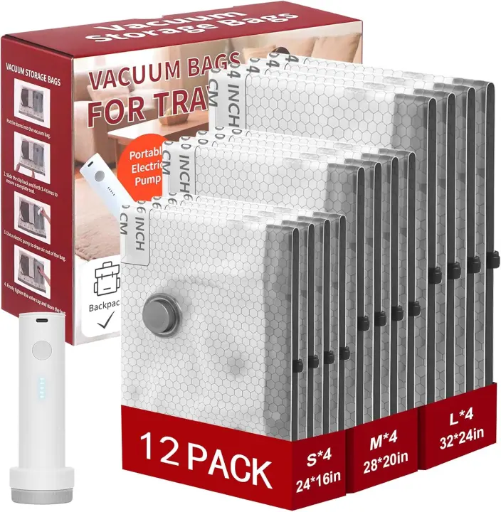 Rechargeable Wireless Pump Vacuum Storage Bags — 12-Piece Travel Set