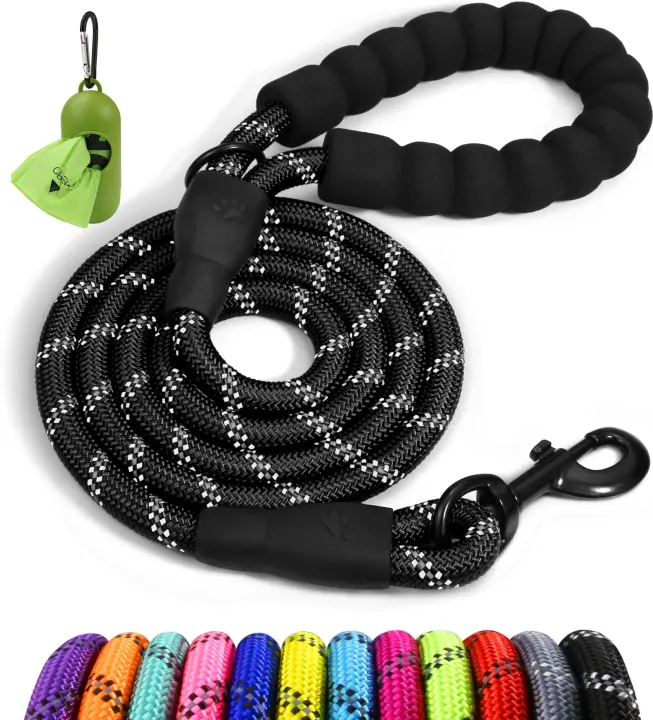 Rope Dog Leash for Medium & Large Dogs — 6 ft Padded Handle, Reflective